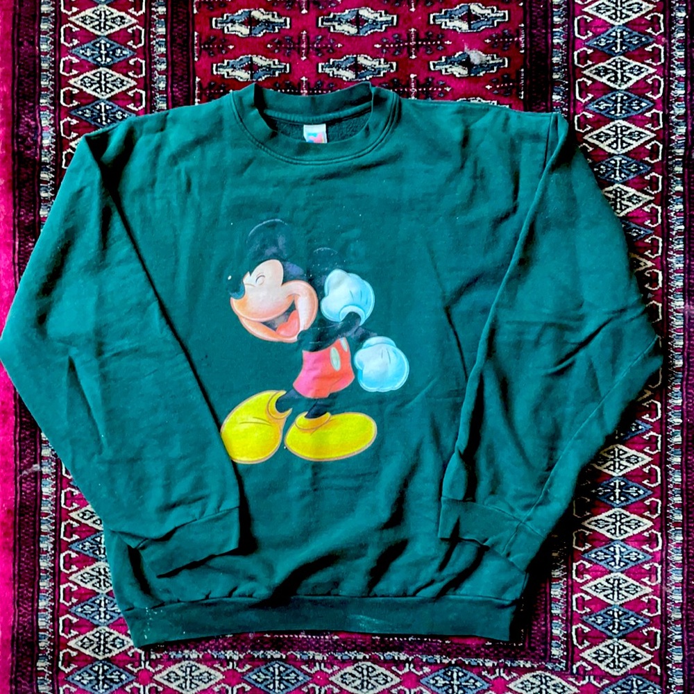 VINTAGE Mickey Mouse Forest Green Crewneck